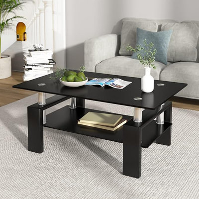 Wrought Studio™ Rectangle Black Glass Coffee Table | Wayfair